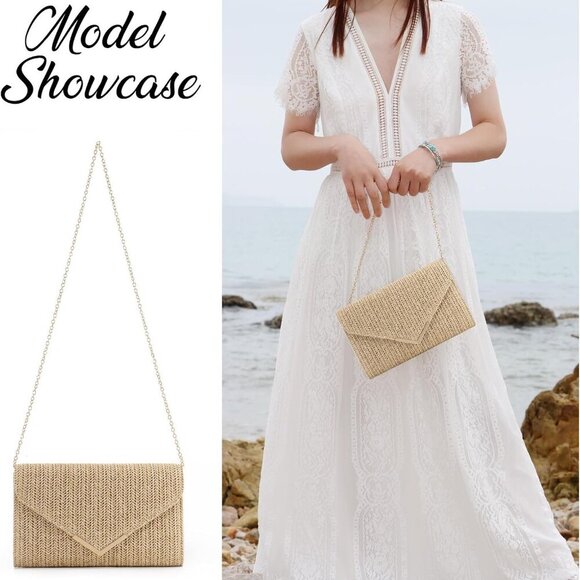 Straw Clutch Purse Raffia Rattan Summer Evening Bag Woven Beach Handbags for Wom - Picture 6 of 6